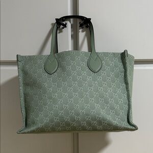 Large Gucci Green Ophidia Denim Tote Bag